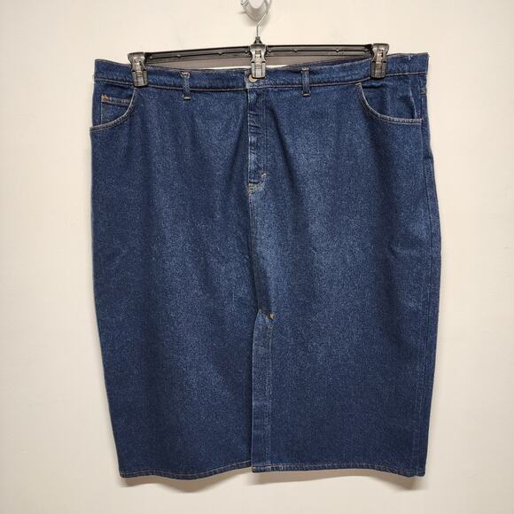 Vintage Gitano Bare Back Denim Midi Skirt Size J8 46" Dark Wash Front Slit 80s - Picture 1 of 9